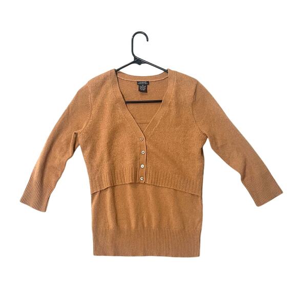 Prague Contemporary 100% Cashmere Sweater 3/4 Sleeves Two Layer Brown Orange M - Picture 1 of 6